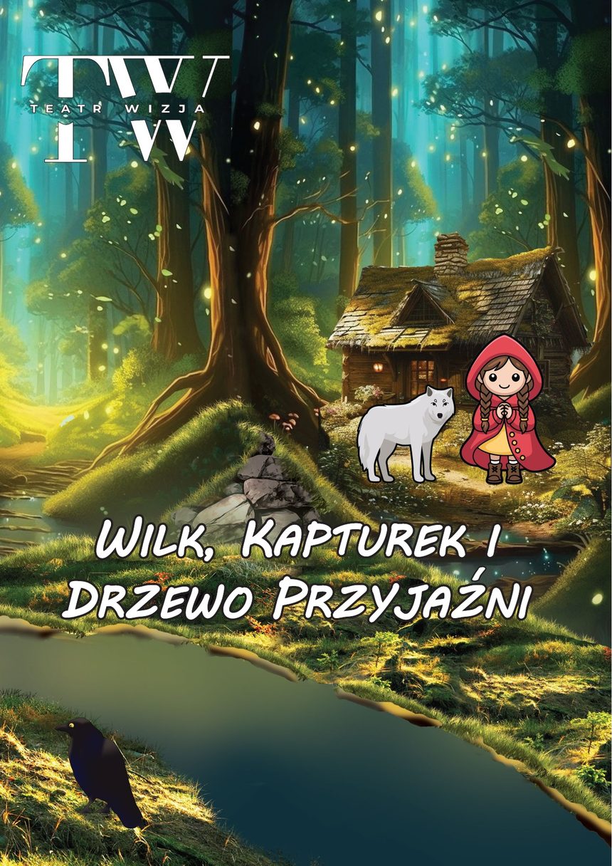 Plakat spektaklu Wilk, Kapturek i Drzewo Przyjaźni
